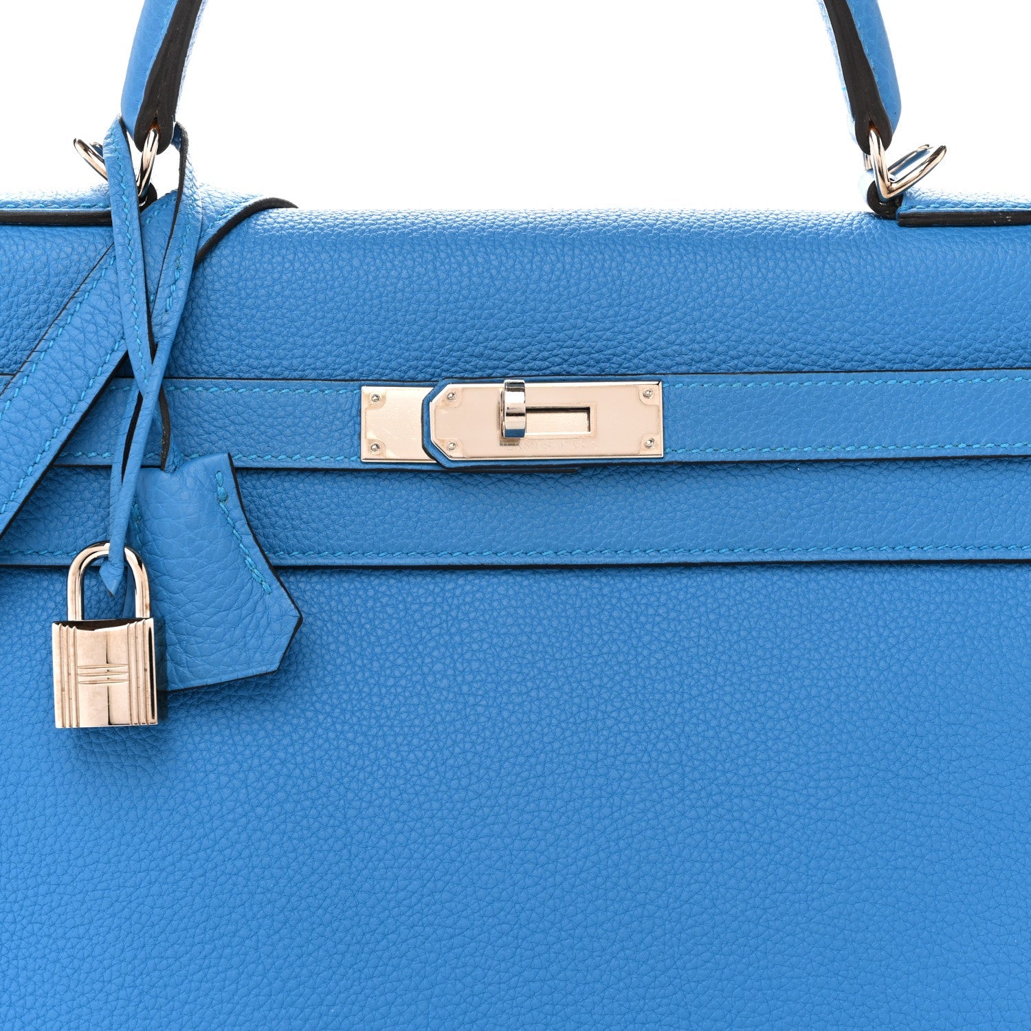 HERMES KELLY 32 RETOURNE BLEU ZANZIBAR TOGO SILVER HARDWARE