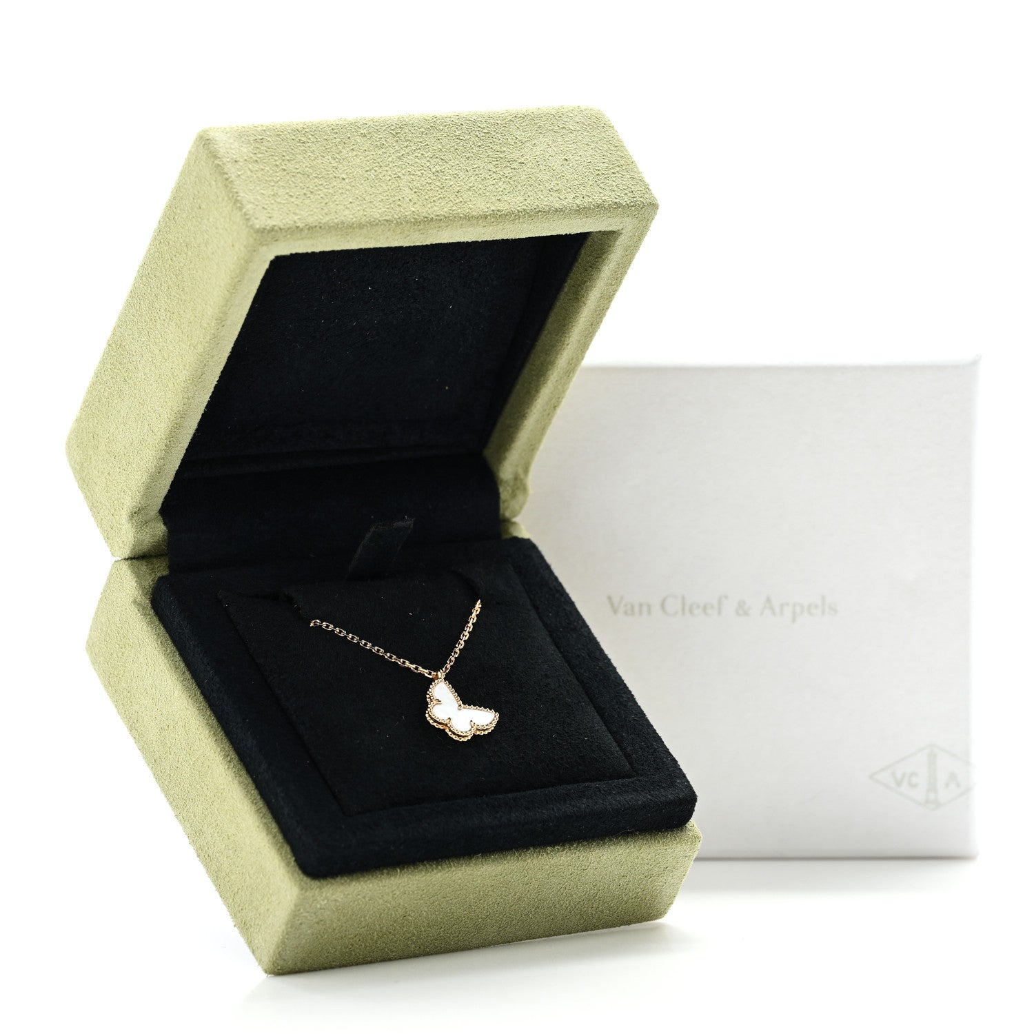 Van Cleef & Arpels 18K Yellow Gold Mother-of-Pearl Sweet Alhambra Butterfly Pendant Necklace