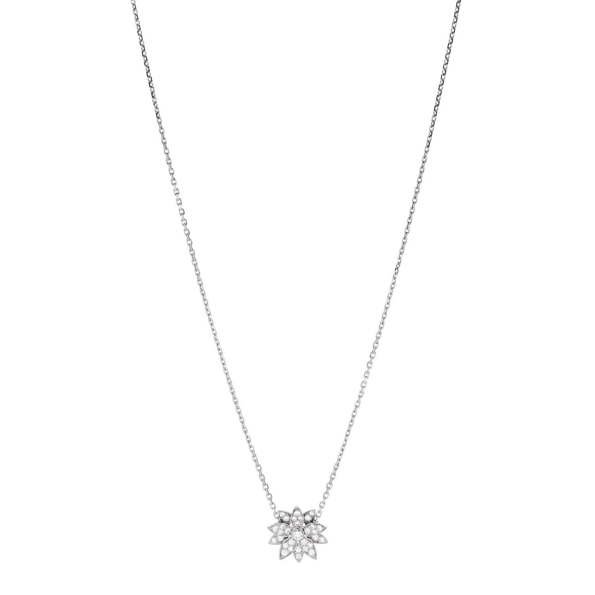 VAN CLEEF & ARPELS SMALL LOTUS PENDANT NECKLACE DIAMOND 18K WHITE GOLD