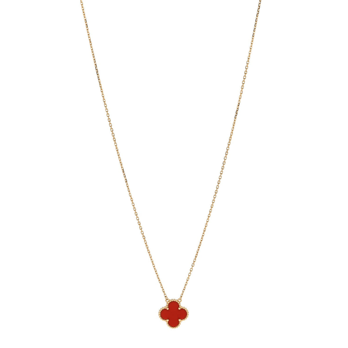 Van Cleef & Arpels Vintage Alhambra Pendant Necklace, Carnelian, 18K Yellow Gold