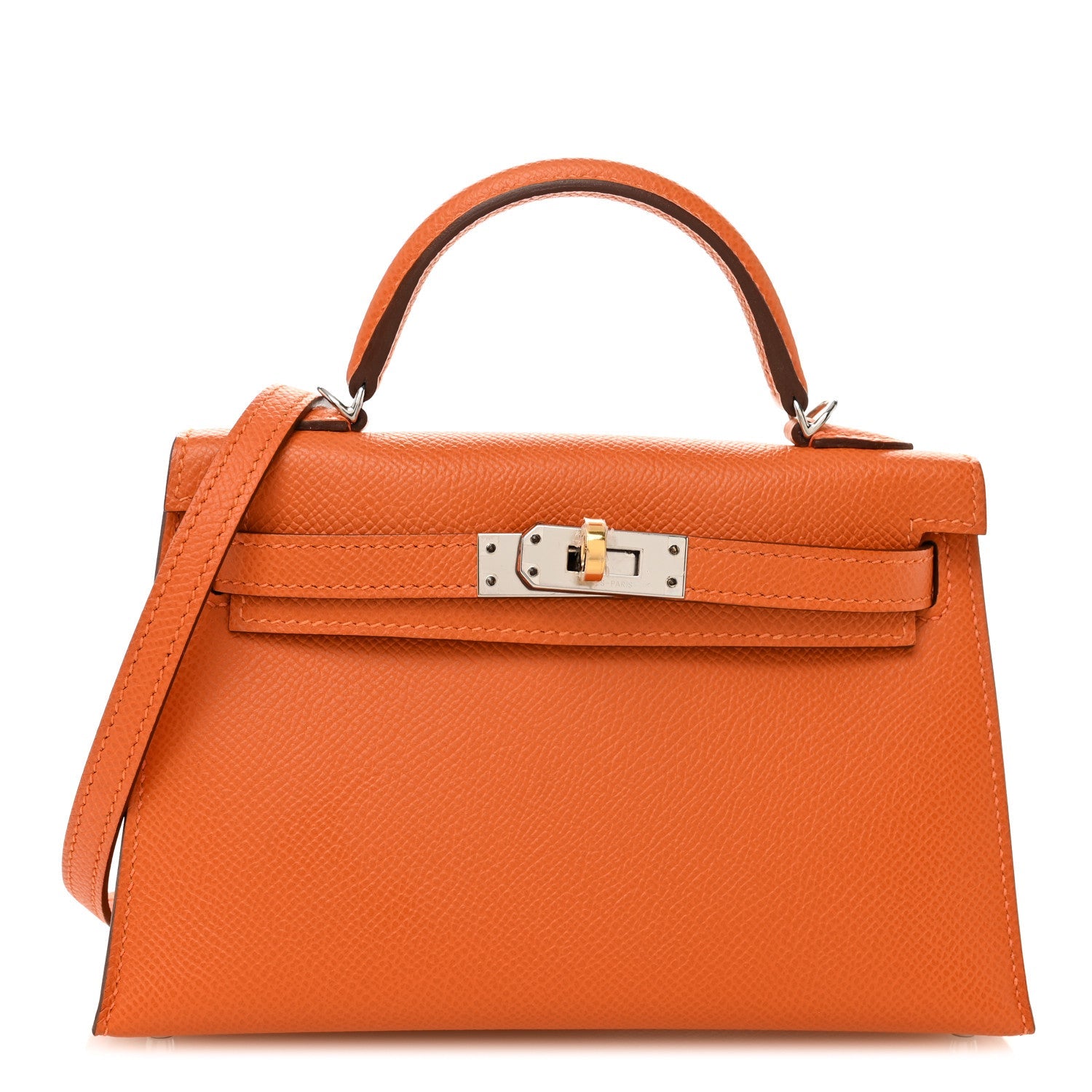 Hermes Mini Kelly 20 Sellier Orange Epsom Silver Hardware