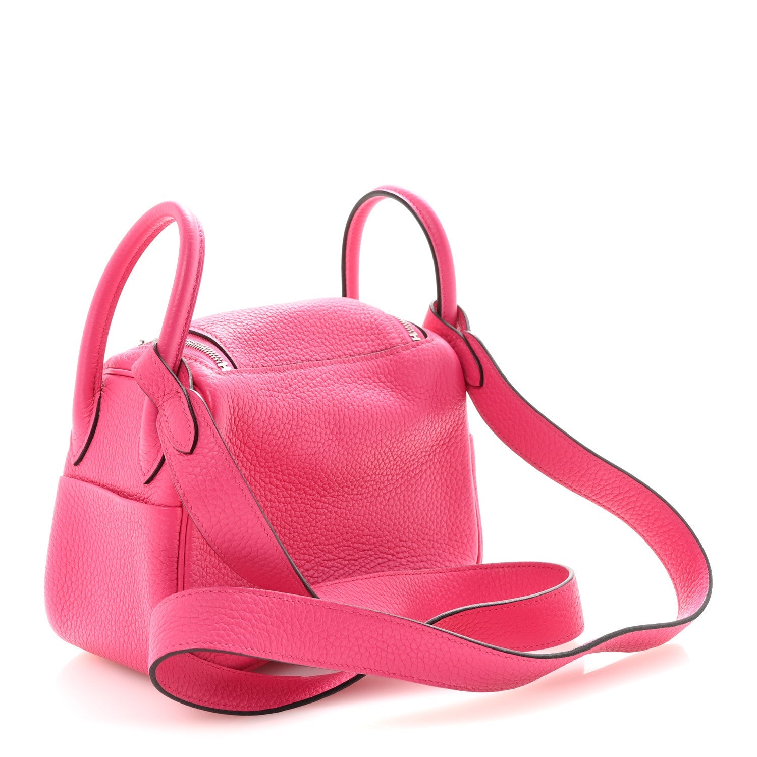 HERMES MINI LINDY 20 ROSE SHOCKING TAURILLON CLEMENCE SILVER HARDWARE