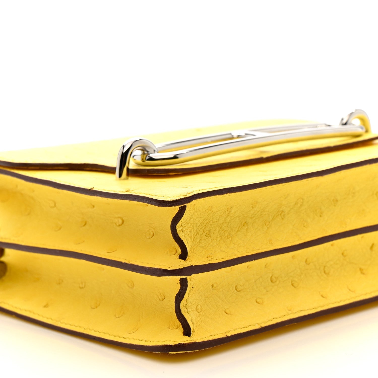 HERMES MINI ROULIS JAUNE CITRON OSTRICH SILVER HARDWARE