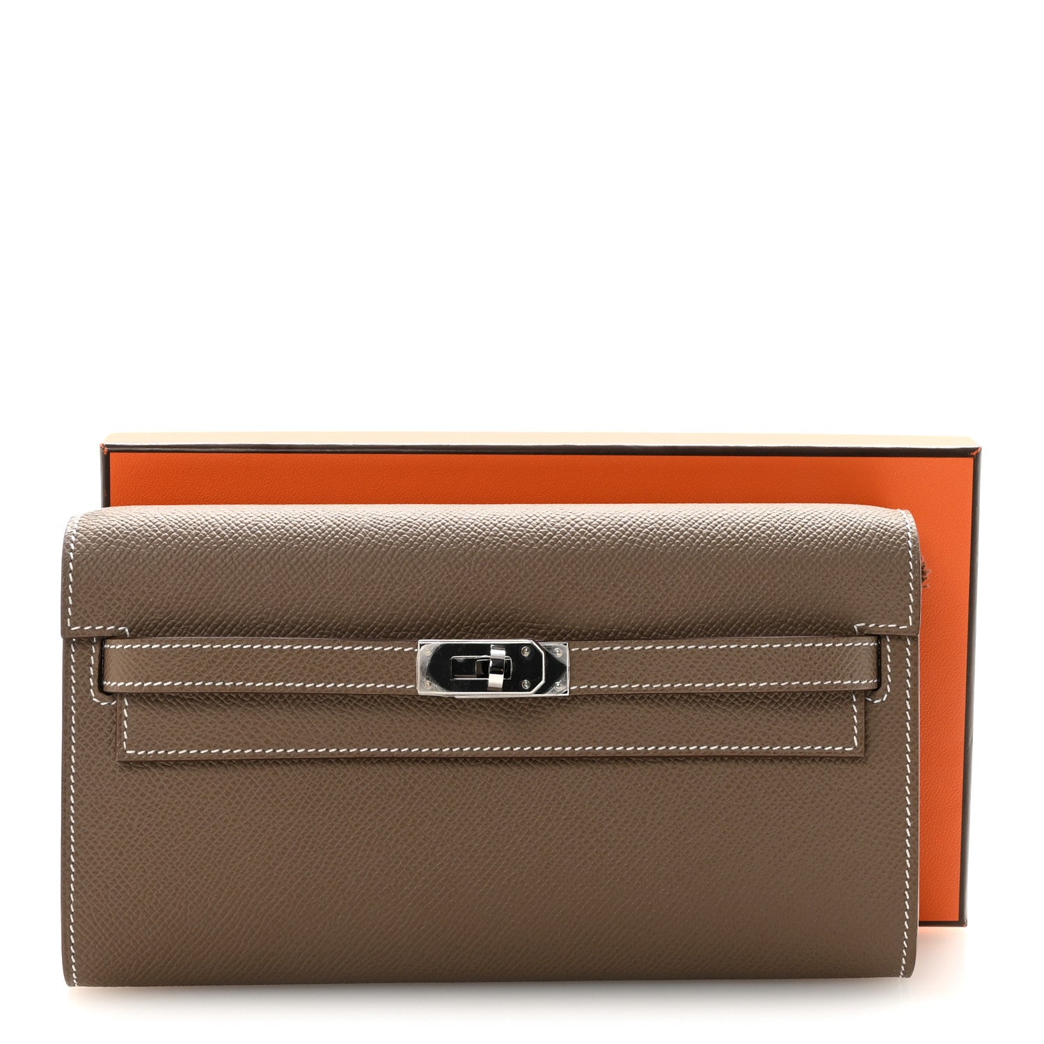 HERMES Kelly To Go Wallet Etoupe Epsom Silver Hardware