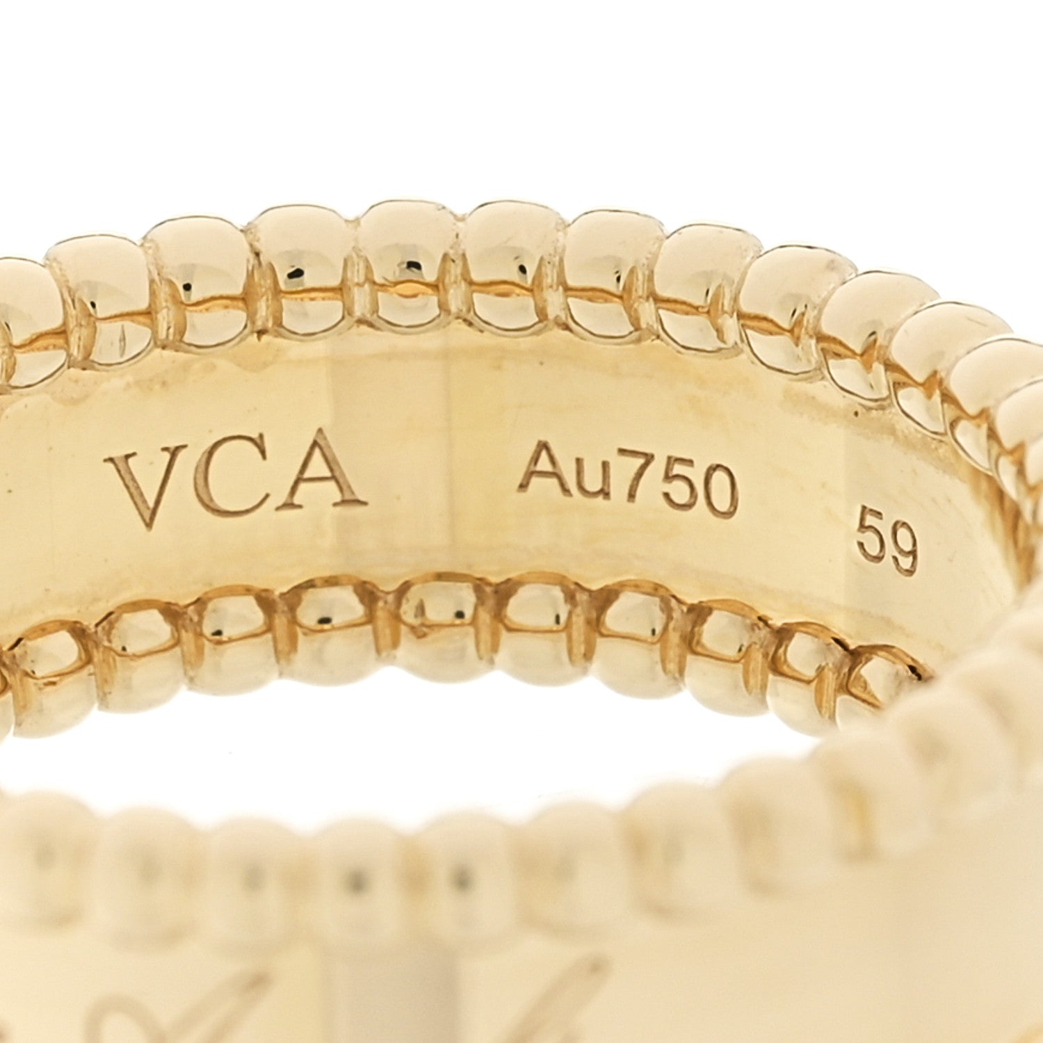 Van Cleef & Arpels 18K Yellow Gold Perlée Signature Ring 59 8.75