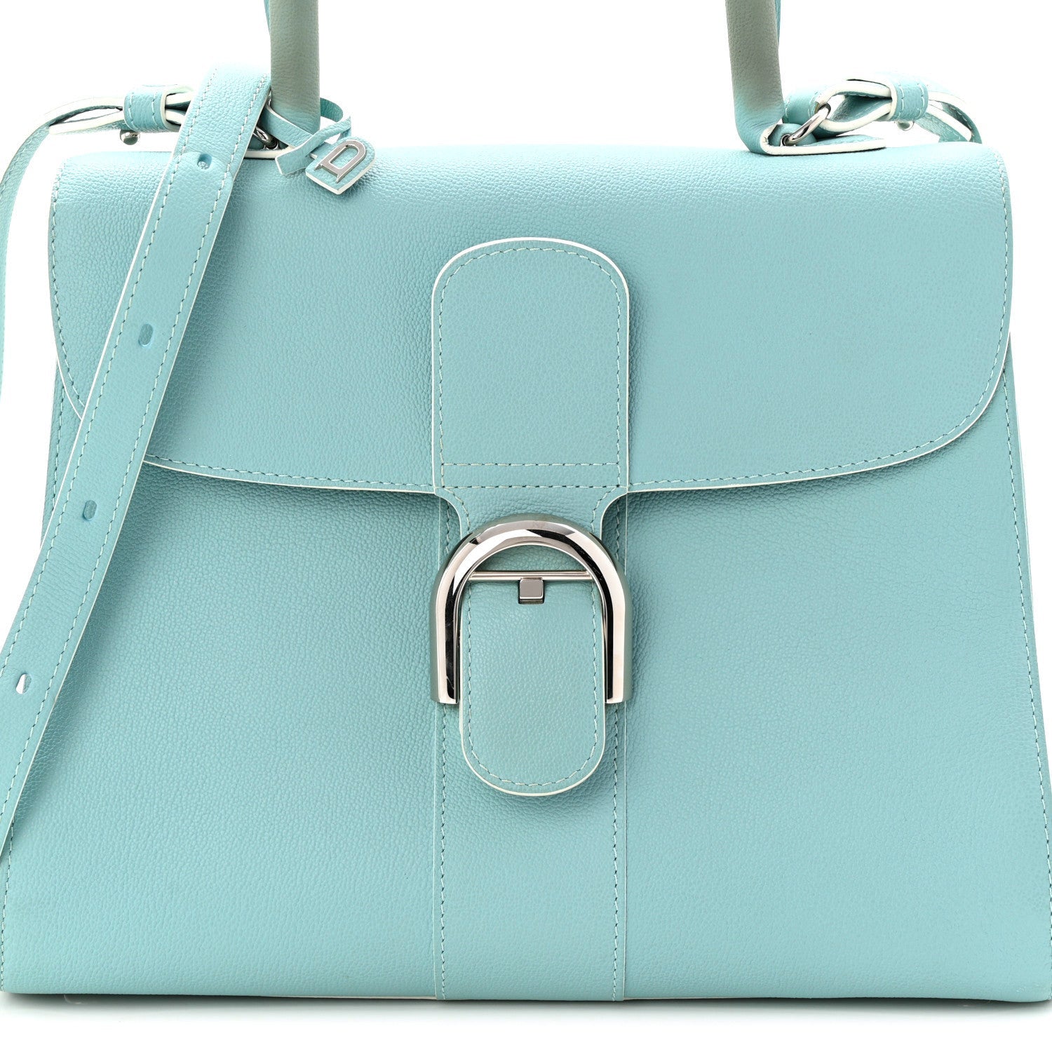 DELVAUX BRILLANT MM SHOULDER BAG LIGHT BLEU GRAINED CLAFSKIN SILVER HARDWARE