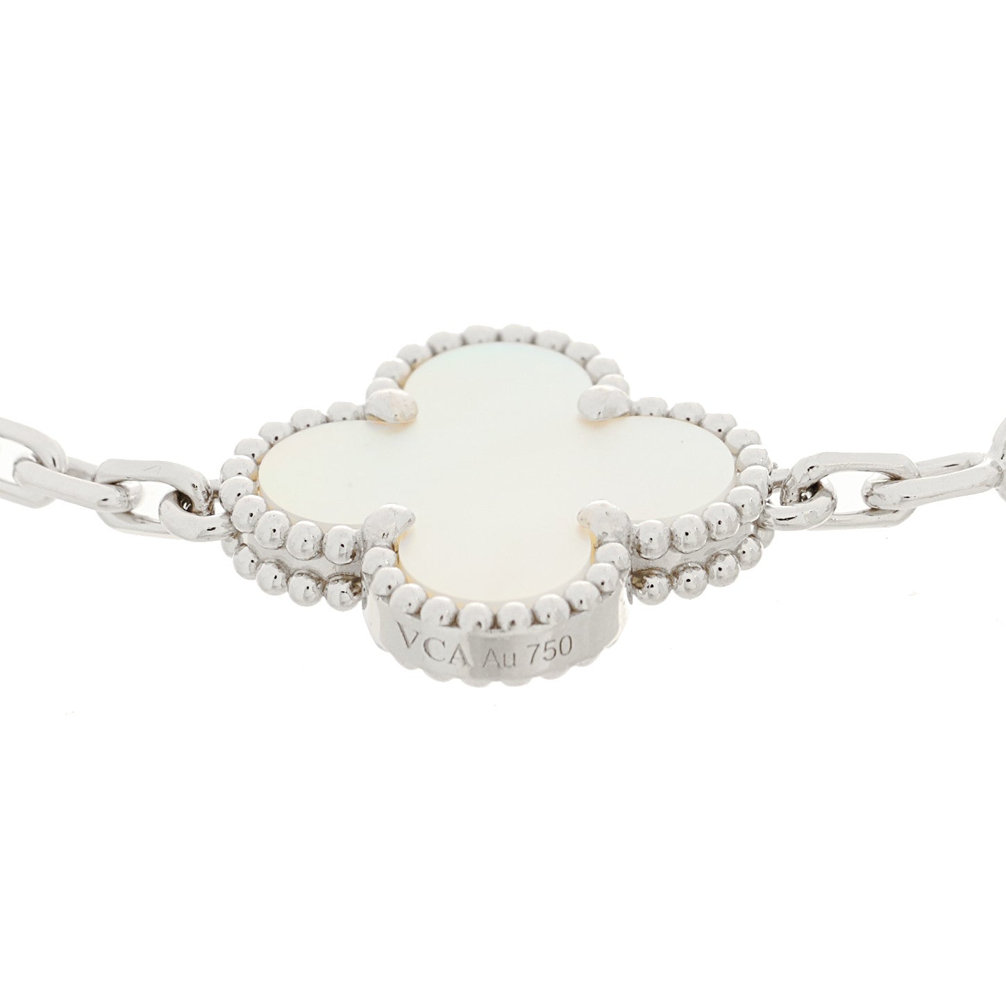 Van Cleef & Arpels 18K White Gold Mother-of-Pearl 5-Motif Vintage Alhambra Bracelet