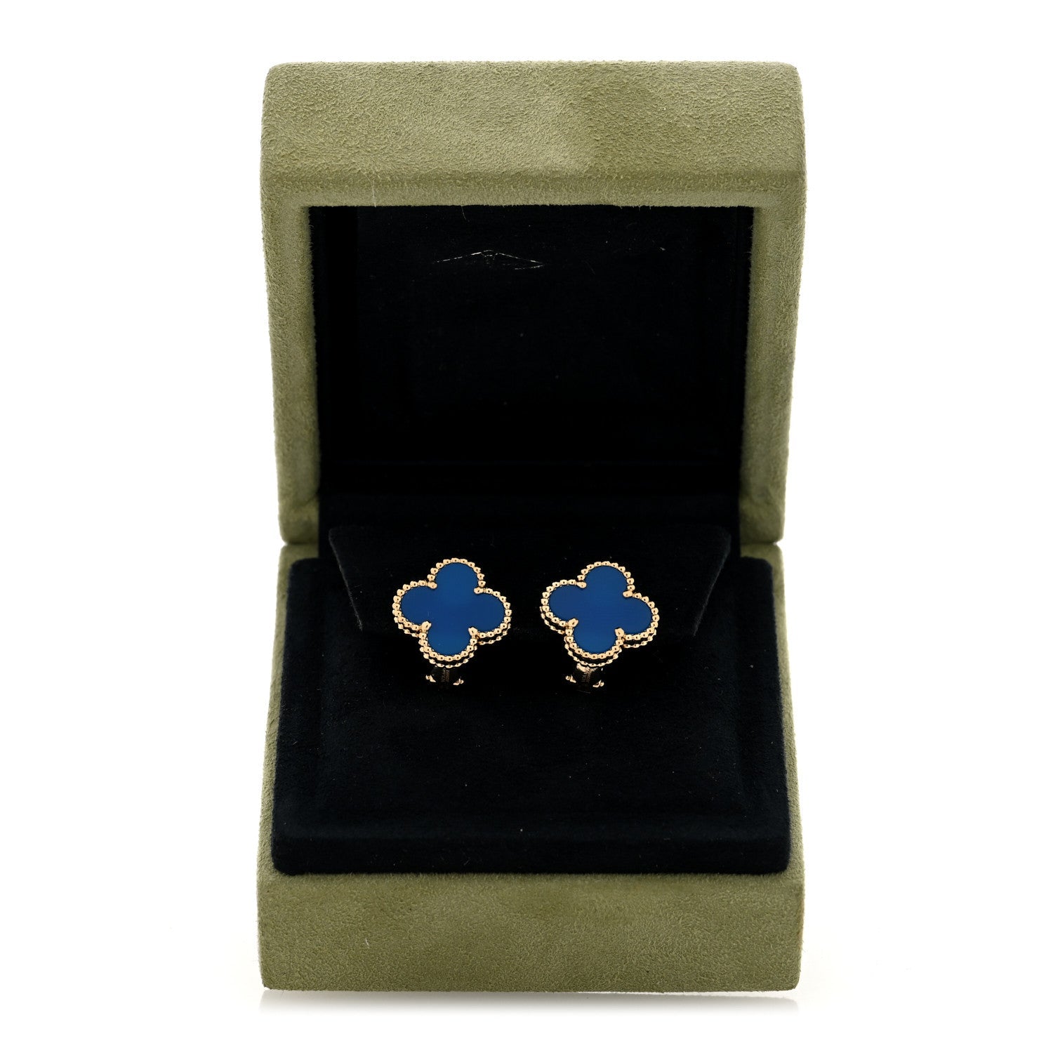 Van Cleef & Arpels 18K Yellow Gold Blue Agate Vintage Alhambra Earrings