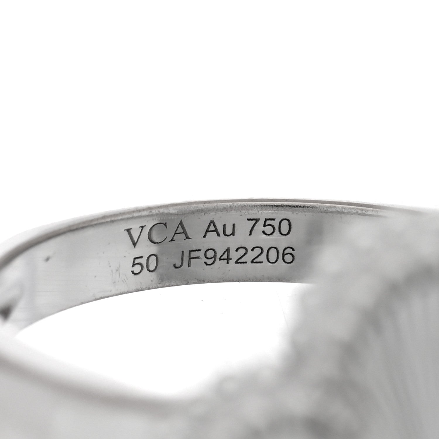 Van Cleef & Arpels 18K White Gold Guilloche Vintage Alhambra Ring, Size 50, 5.25