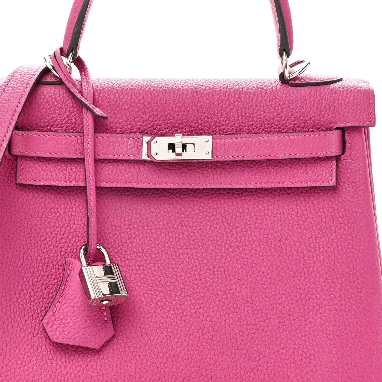 HERMES KELLY 25 RETOURNE ROSE POURPRE TOGO SILVER HARDWARE