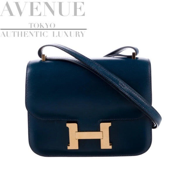 【大変美品】エルメス コンスタンス 18 ディープブルー ボックス ゴールド金具 ショルダーバッグ HERMES CONSTANCE 18 DEEP  BLEU BOX CALFSKIN GOLD HARDWARE【海外直輸入中古品】【中古】