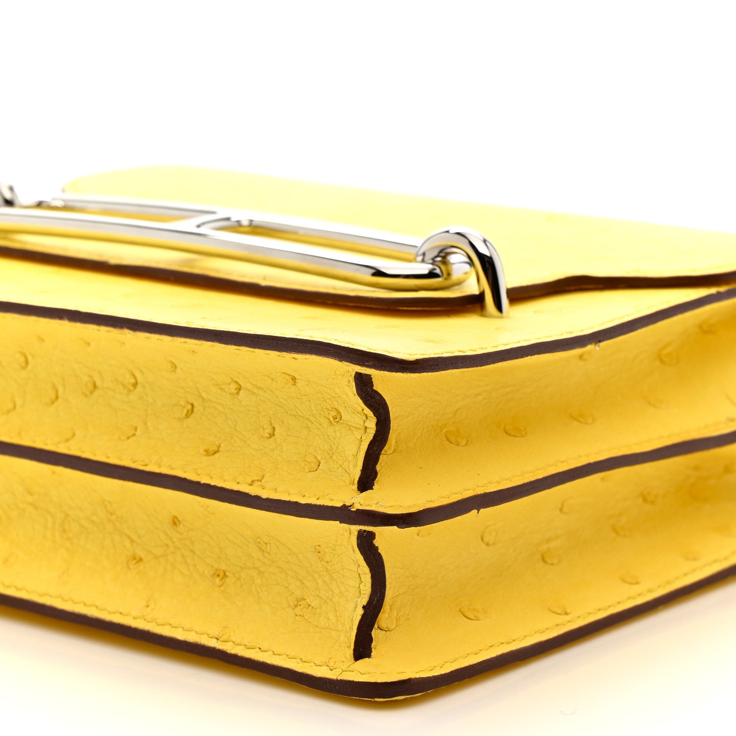 HERMES MINI ROULIS JAUNE CITRON OSTRICH SILVER HARDWARE