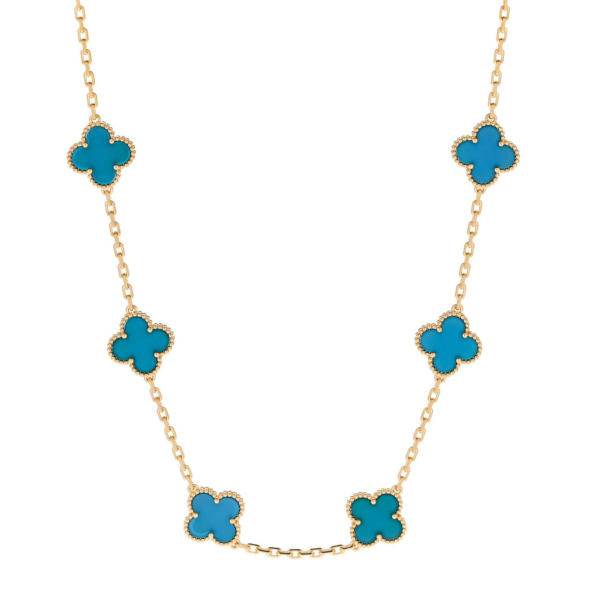 Van Cleef & Arpels Vintage Alhambra 10 Motifs Necklace Blue Agate 18K Yellow Gold