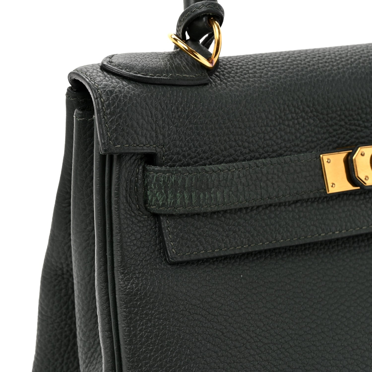 HERMES KELLY 28 RETOURNE VERT FONCE TOGO GOLD HARDWARE