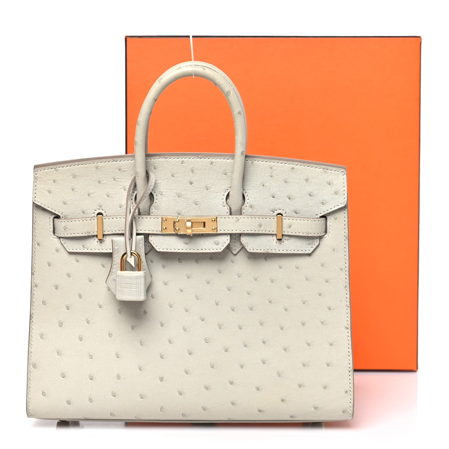 HERMES BIRKIN 25 SELLIER GRIS PERLE OSTRICH GOLD HARDWARE