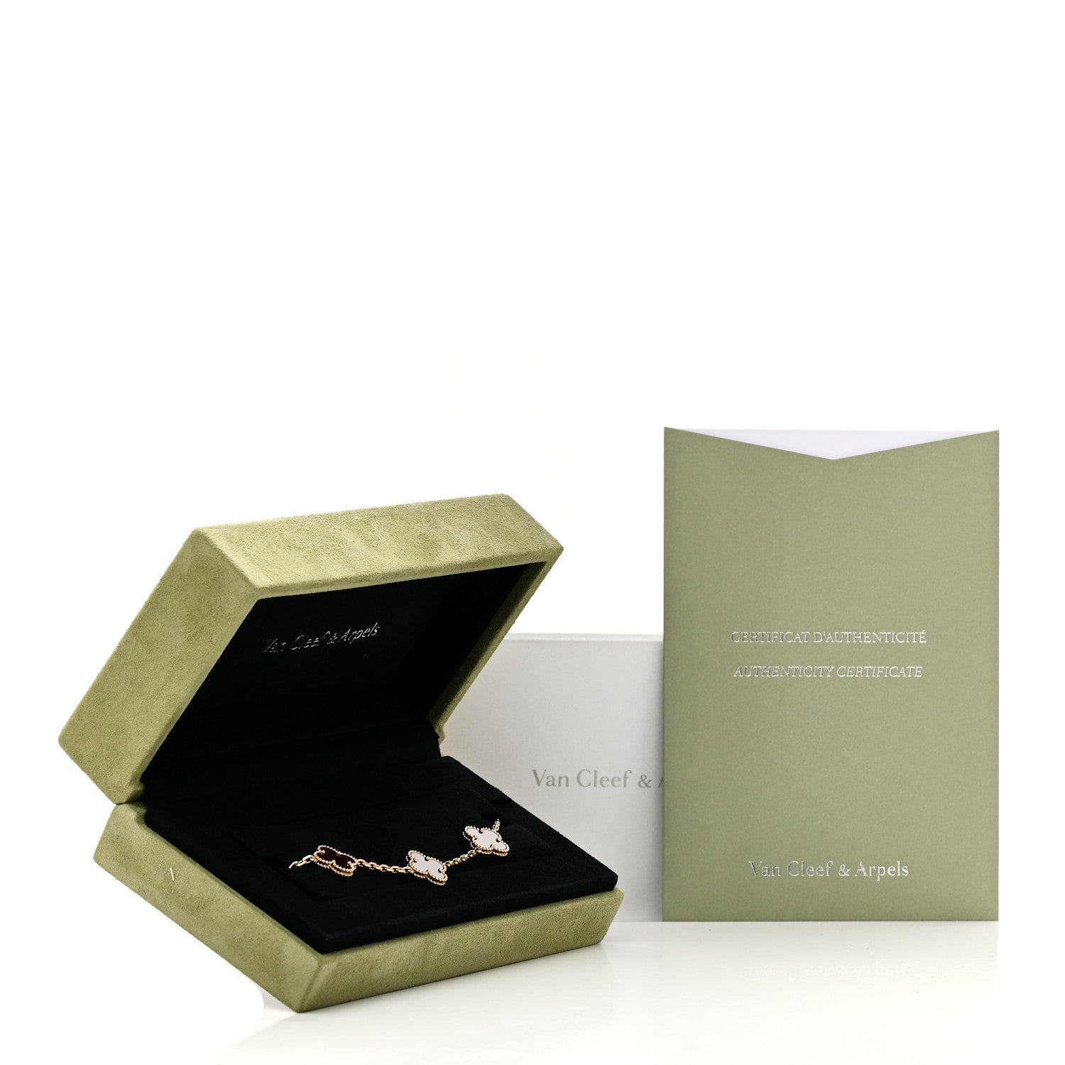 Van Cleef & Arpels 18K Yellow Gold Carnelian 5 Motif Vintage Alhambra Bracelet