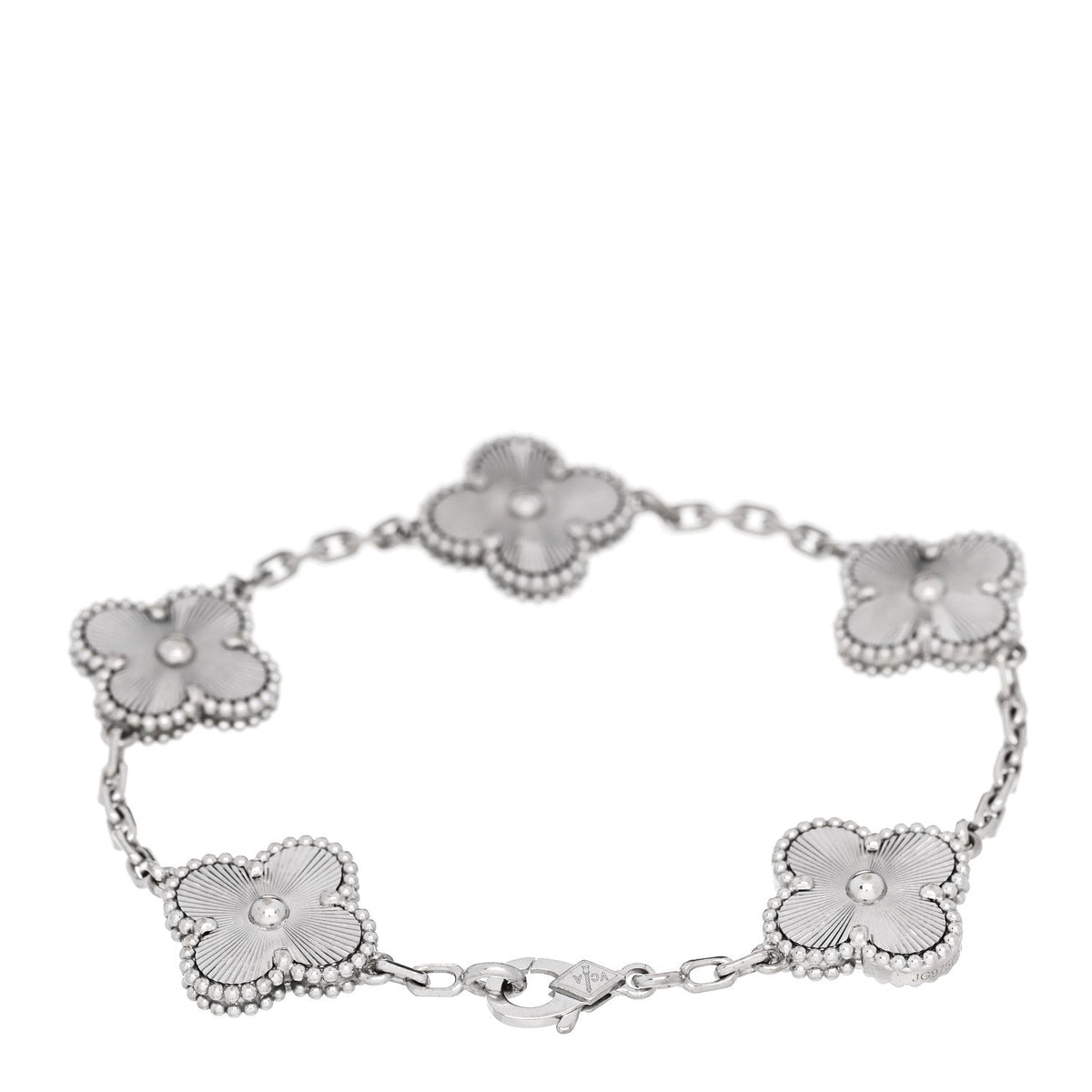 ヴァンクリーフ&アーペル ヴィンテージアルハンブラ 5モチーフ ブレスレット ギョーシェ 18K ホワイトゴールド VAN CLEEF & ARPELS VINTAGE ALHAMBRA 5 MOTIFS BRACELET GUILLOCHÉ 18K WHITE GOLD