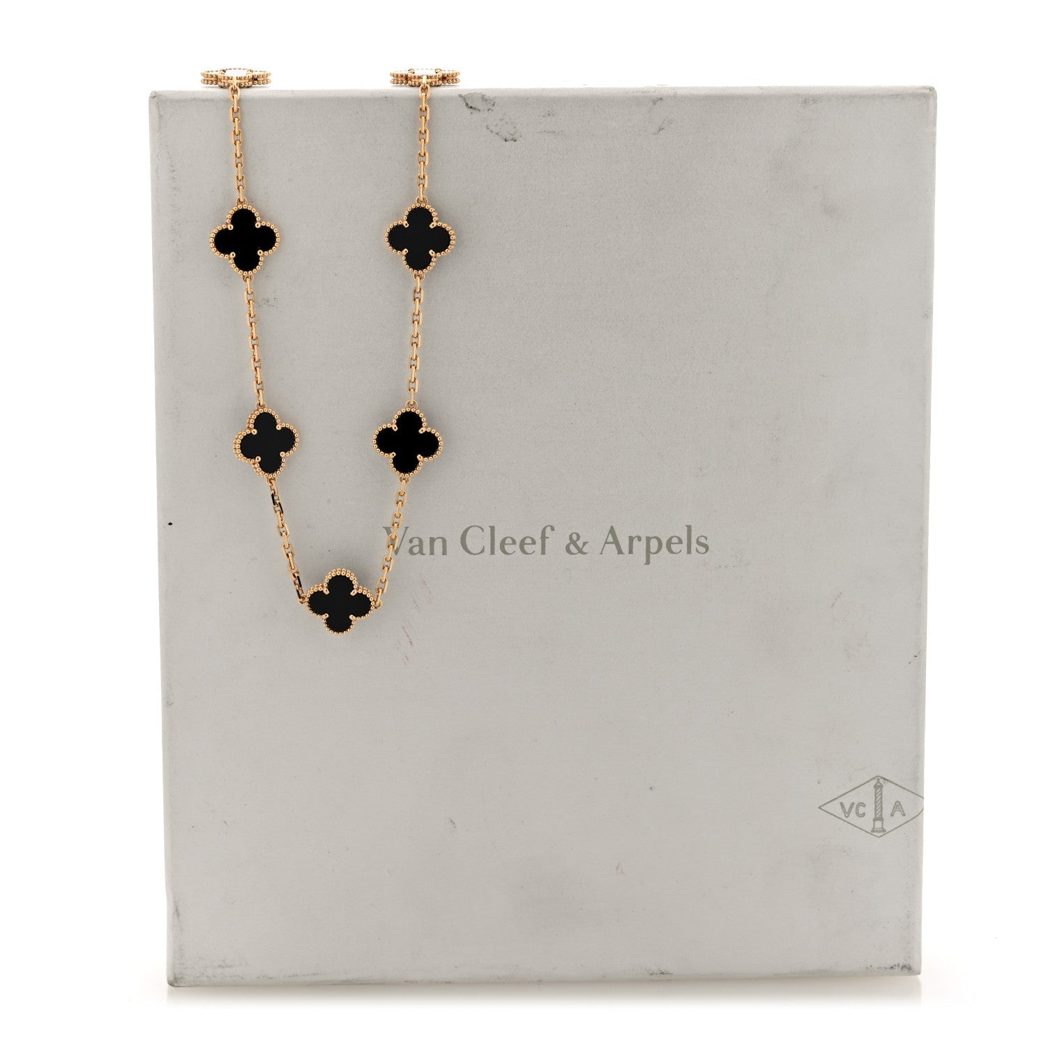 Van Cleef & Arpels 18K Yellow Gold Black Onyx 10 Motif Vintage Alhambra Necklace