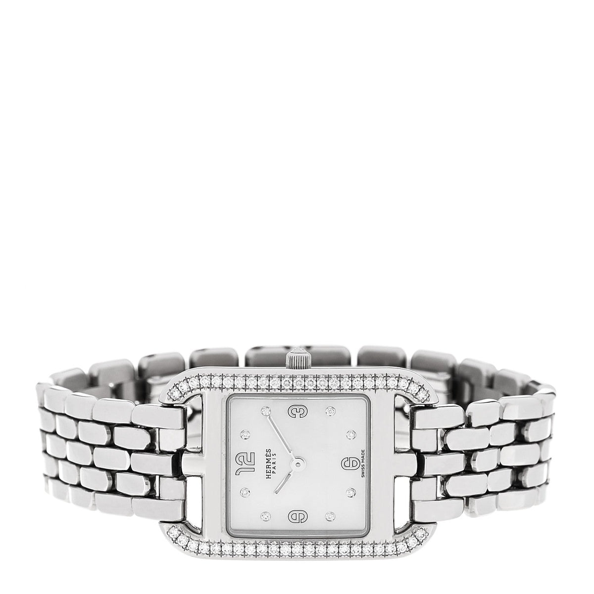 Hermes Cape Cod 23MM Quartz Watch Diamond Bezel Mother of Pearl Stainless Steel
