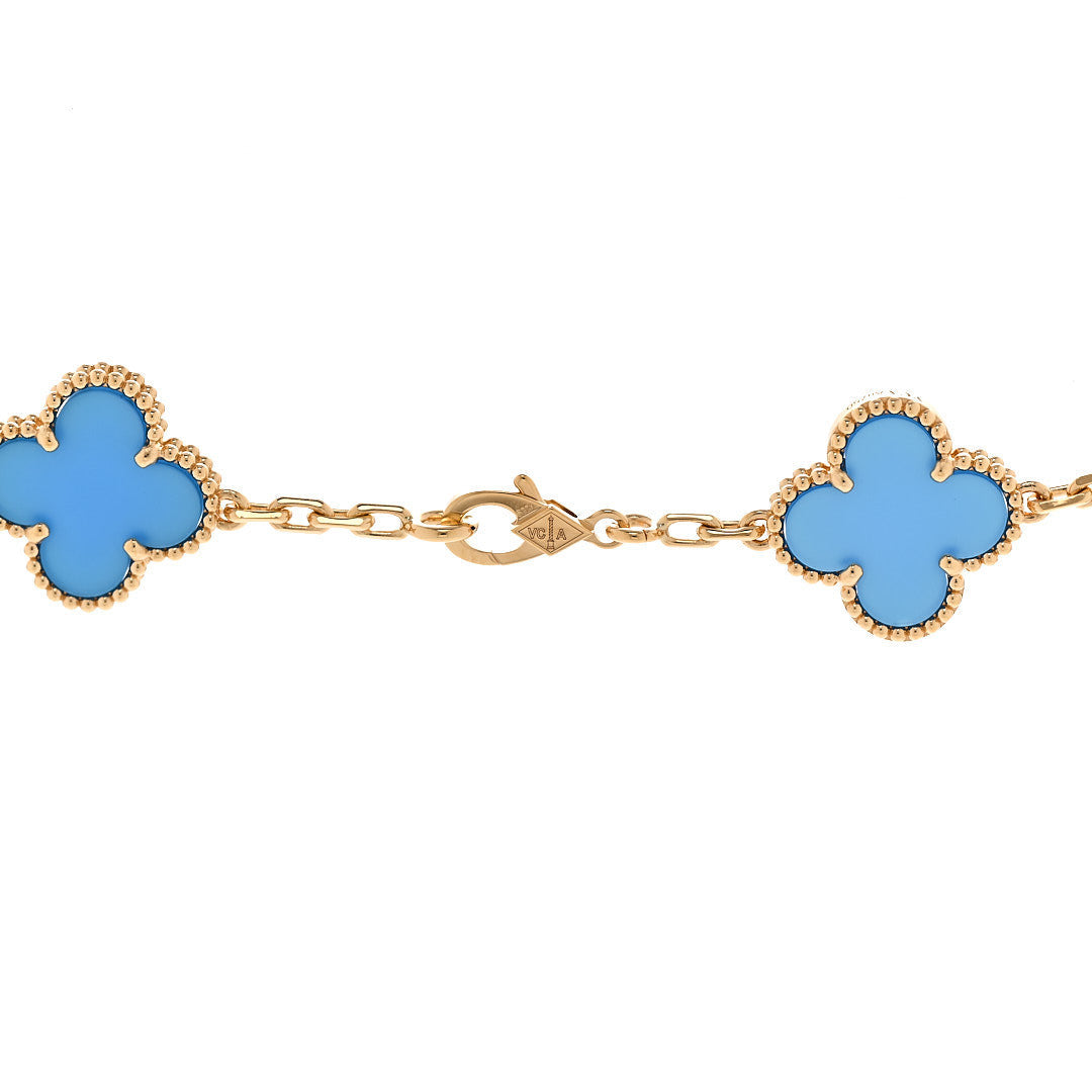 ヴァンクリーフ&アーペル ヴィンテージアルハンブラ 10モチーフ ネックレス ブルーアゲート 18K イエローゴールド VAN CLEEF & ARPELS VINTAGE ALHAMBRA 10 MOTIFS NECKLACE BLUE AGATE 18K YELLOW GOLD
