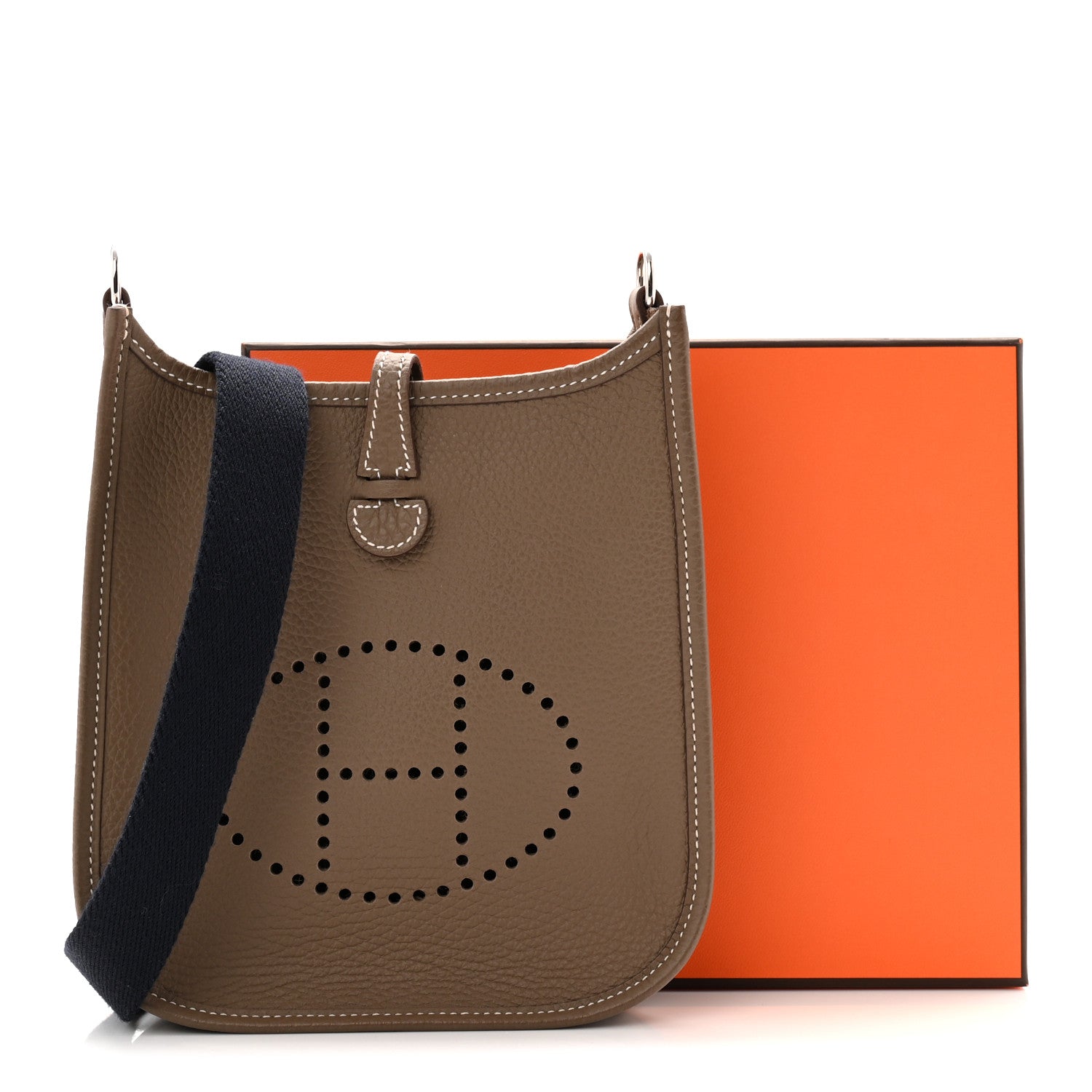 HERMES MINI EVELYNE TPM AMAZONE ETOUPE BLEU INDIGO TAURILLON CLEMENCE SILVER HARDWARE