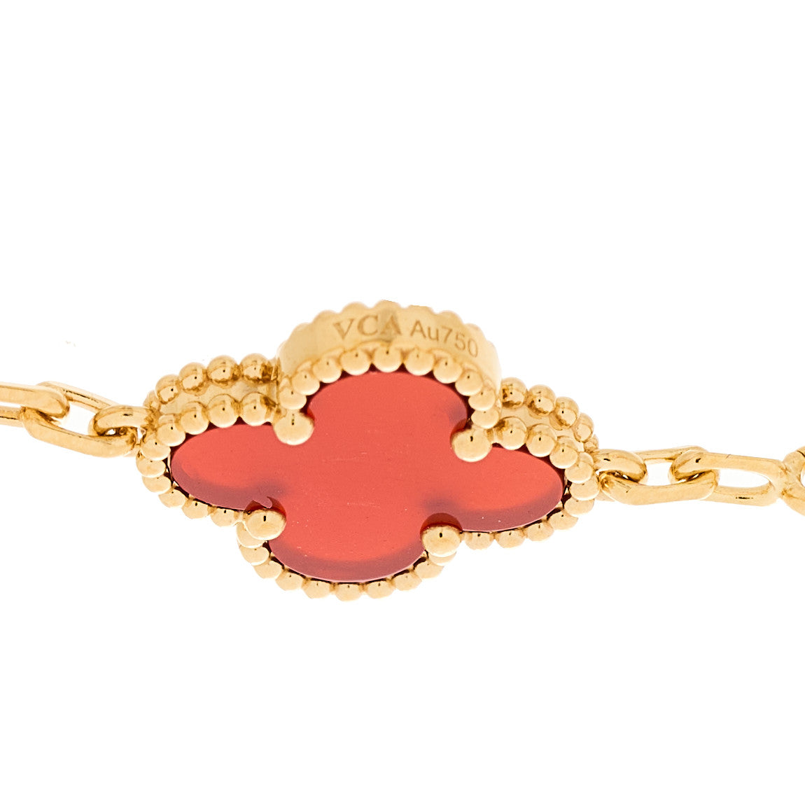 Van Cleef & Arpels 18K Yellow Gold Carnelian 5 Motif Vintage Alhambra Bracelet