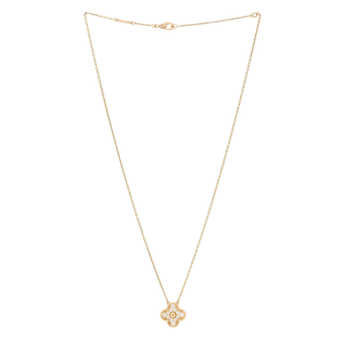 Van Cleef & Arpels Vintage Alhambra Pendant Necklace Diamond 18K Yellow Gold