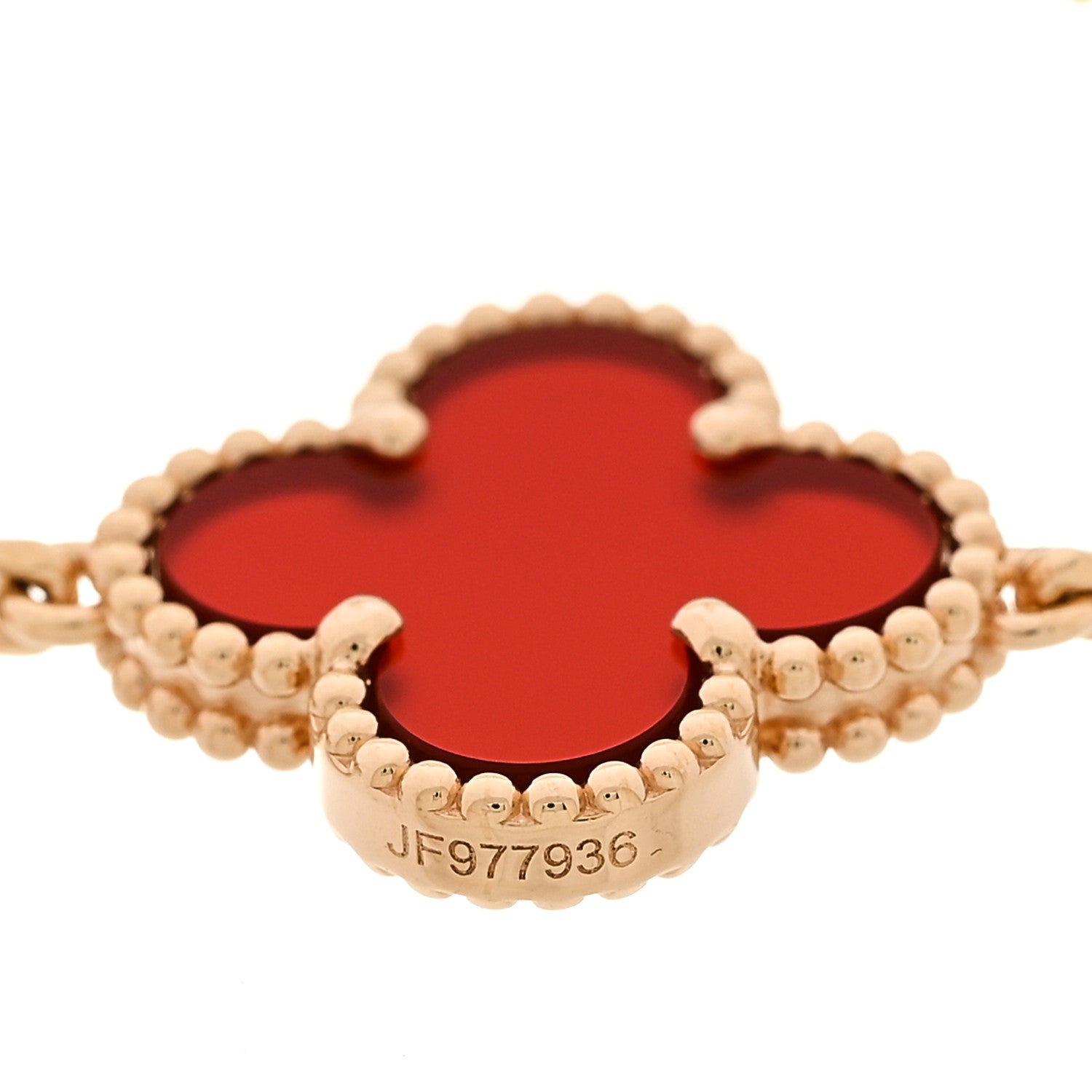 Van Cleef & Arpels 18K Yellow Gold Carnelian 5 Motif Vintage Alhambra Bracelet