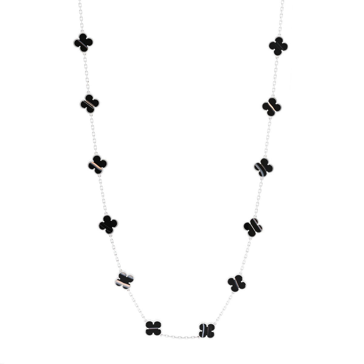 Van Cleef & Arpels Vintage Alhambra 20 Motifs Necklace Black Onyx 18K White Gold