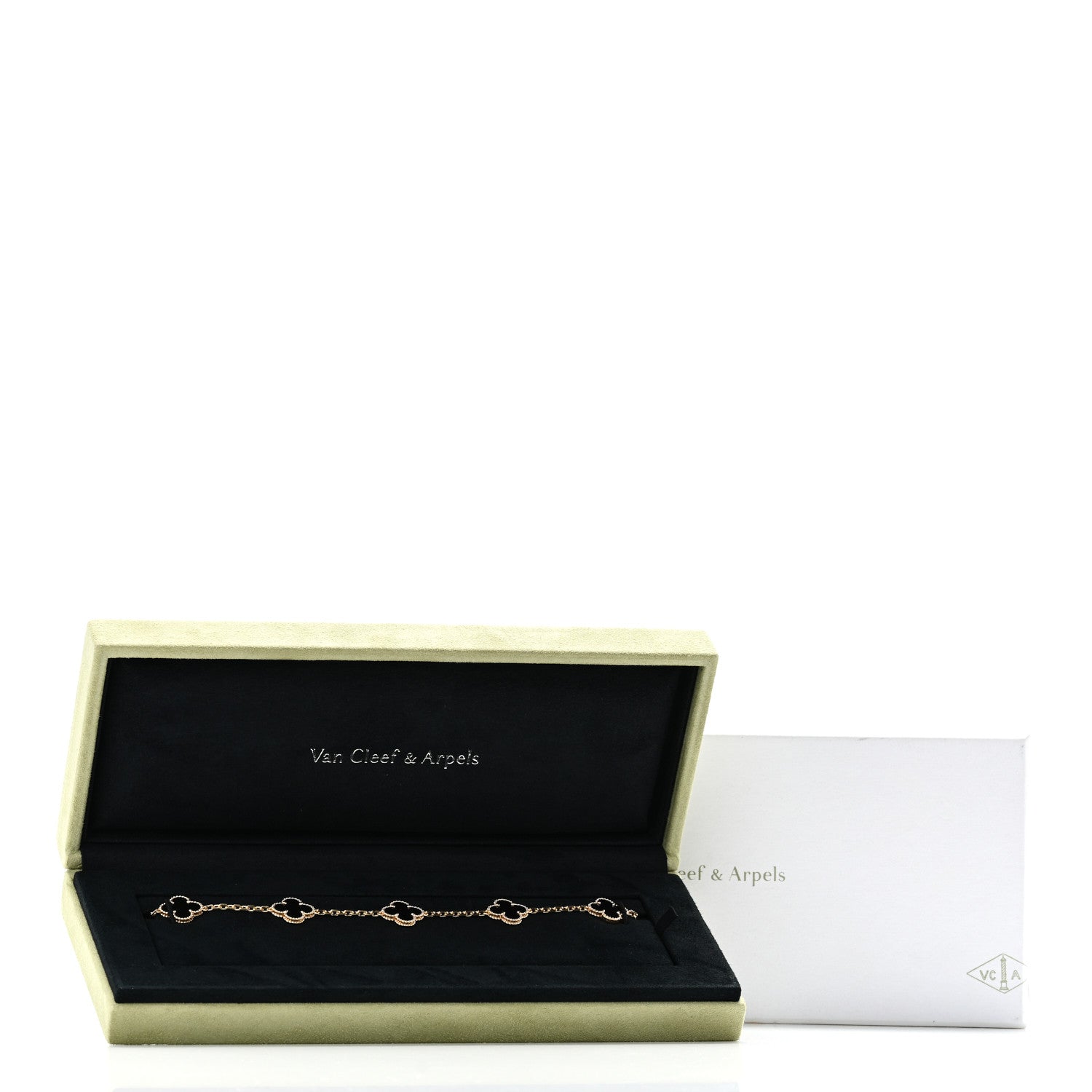 Van Cleef & Arpels 18K Yellow Gold Black Onyx 5 Motif Vintage Alhambra Bracelet