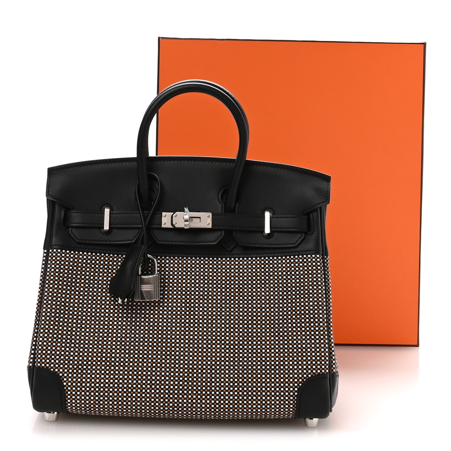 Hermès Birkin 25 Black Ecru Desert Swift Toile Silver Hardware