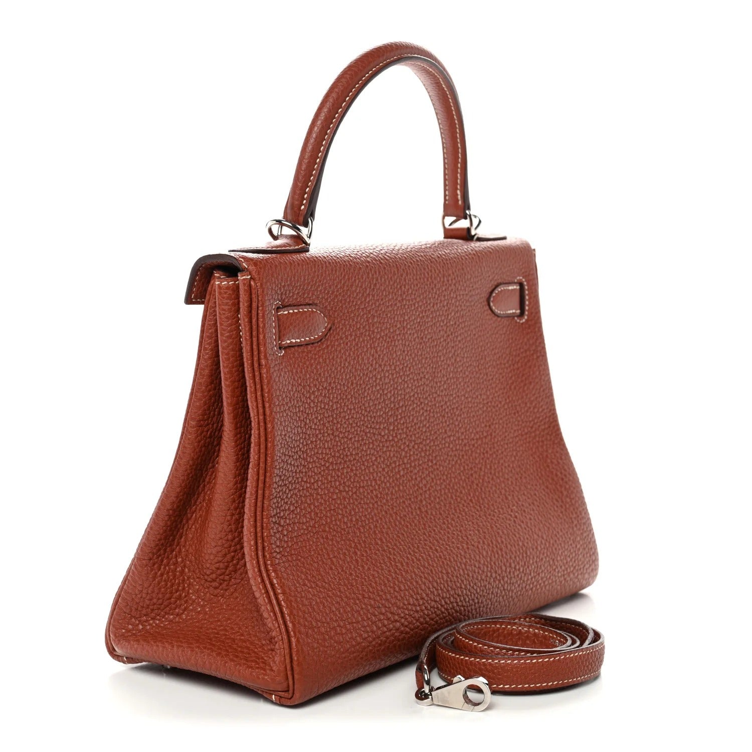 HERMES KELLY 28 RETOURNE SIENNE TOGO SILVER HARDWARE