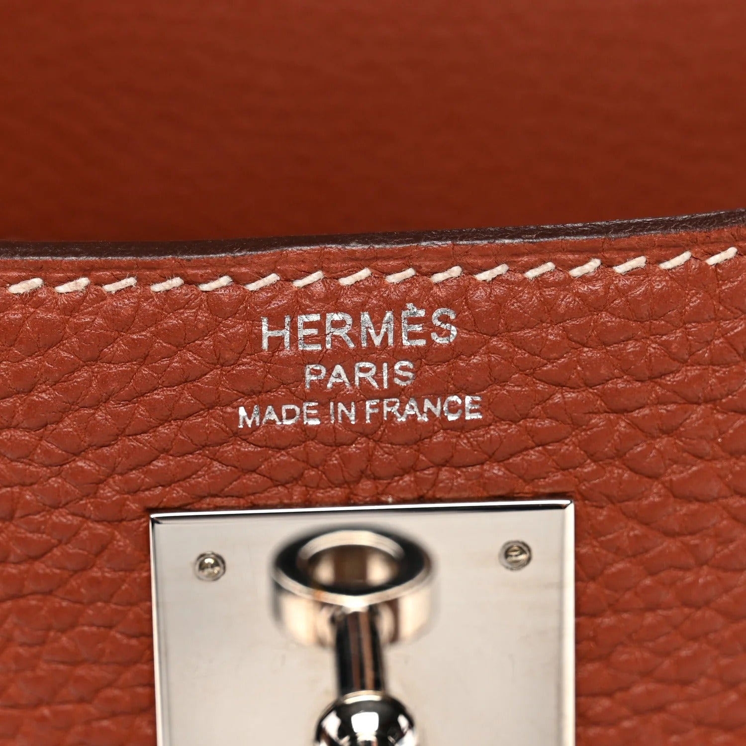 HERMES KELLY 28 RETOURNE SIENNE TOGO SILVER HARDWARE