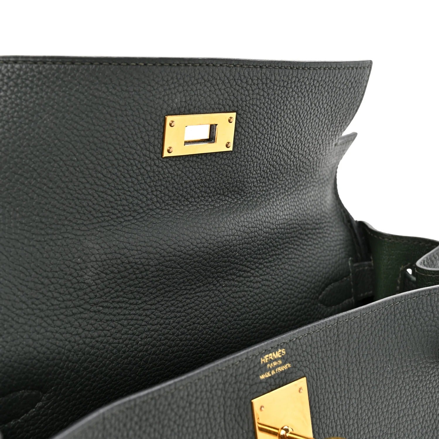 HERMES KELLY 28 RETOURNE VERT FONCE TOGO GOLD HARDWARE