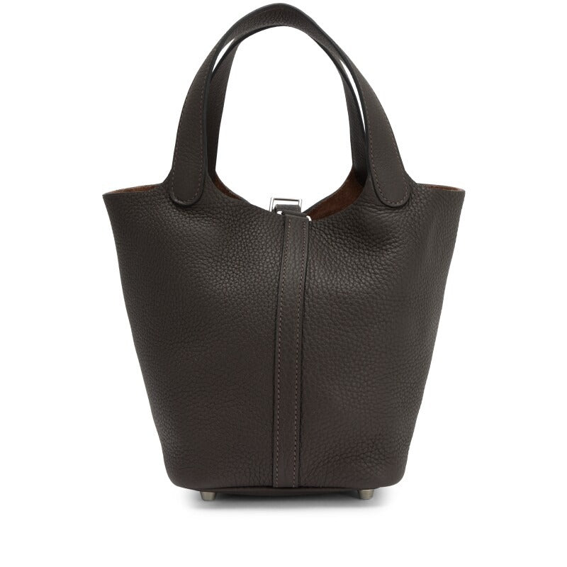 HERMES PICOTIN LOCK PM 18 EBENE TAURILLON CLEMENCE SILVER HARDWARE