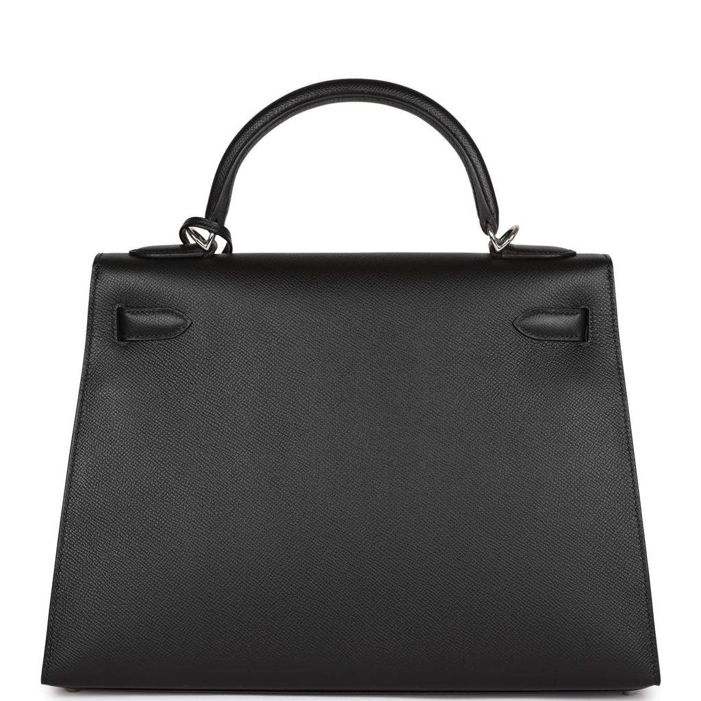 HERMES KELLY 32 SELLIER BLACK EPSOM SILVER HARDWARE