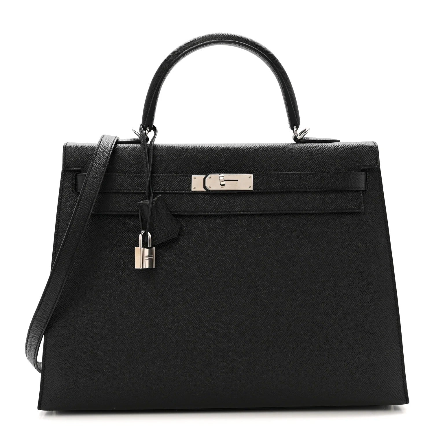 HERMES KELLY 32 SELLIER BLACK EPSOM SILVER HARDWARE