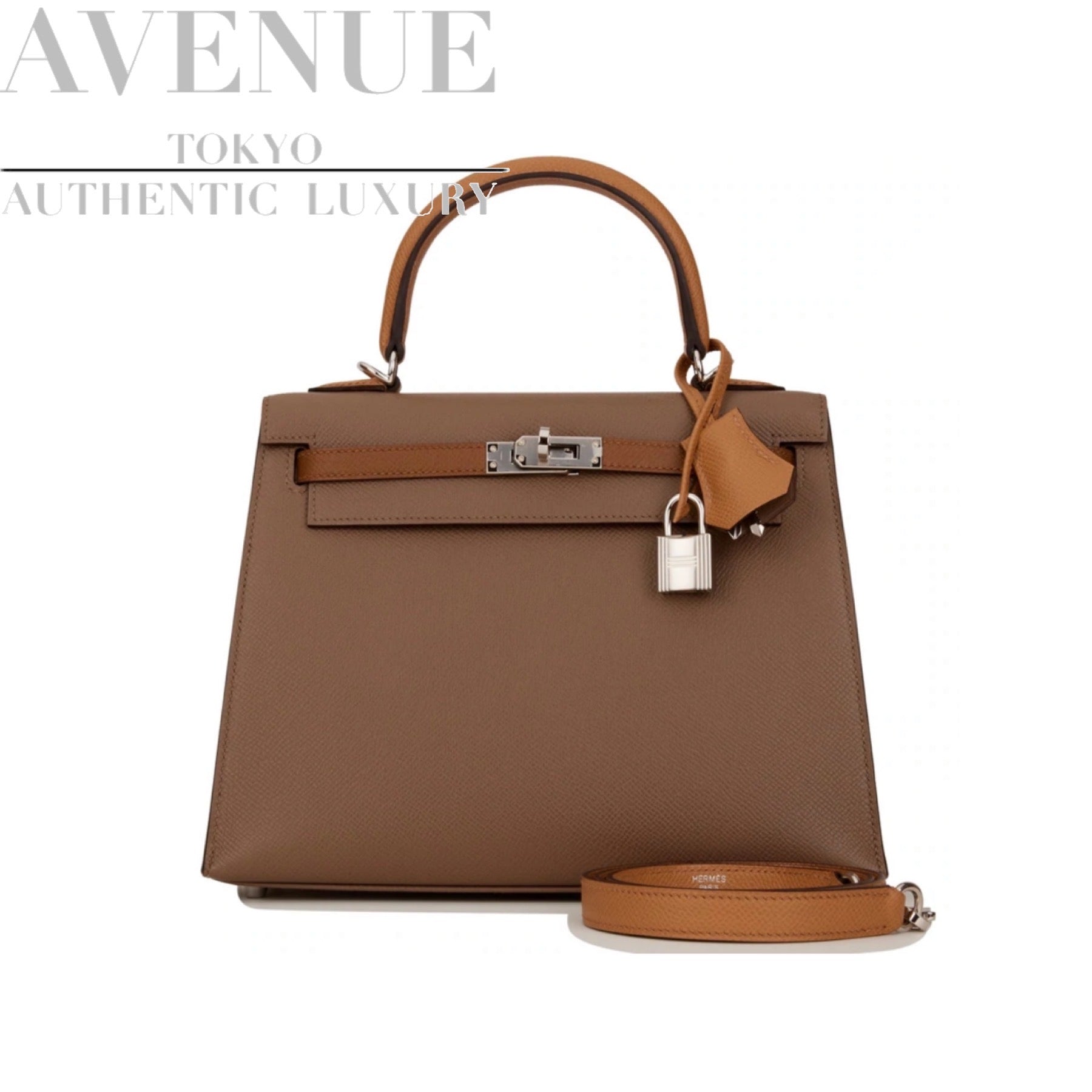 HERMES KELLY 25 SELLIER TRI-COLOR ETOUPE ALEZAN BISCUIT EPSOM SILVER HARDWARE