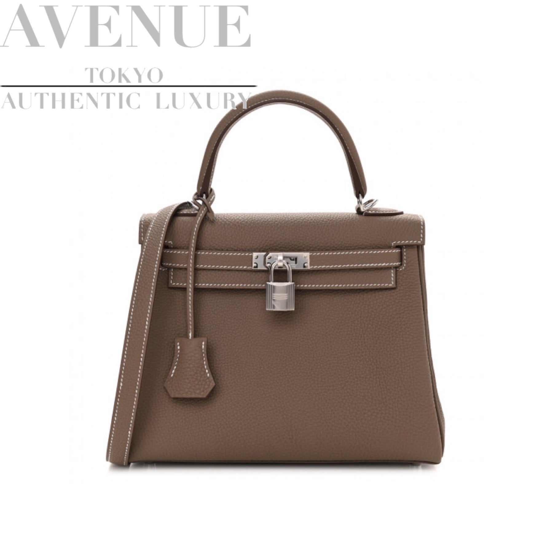 HERMES KELLY 25 RETOURNE ETOUPE TOGO SILVER HARDWARE