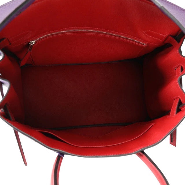 HERMES BIRKIN 30 PERSONAL ORDER BI-COLOR ANEMONE ROUGE CASAQUE TAURILLON CLEMENCE BRUSHED SILVER HARDWARE HSS