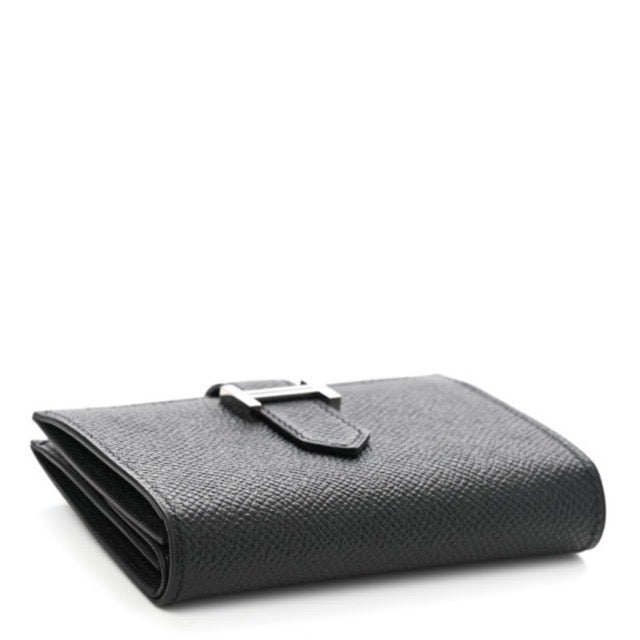 HERMES BEARN MINI WALLET BLACK EPSOM SILVER HARDWARE