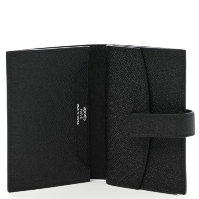 HERMES BEARN MINI WALLET BLACK EPSOM SILVER HARDWARE