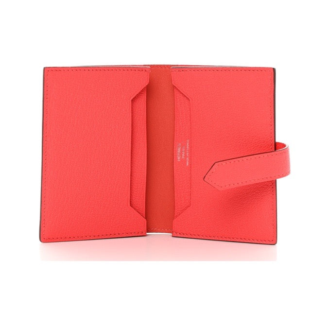 HERMES BEARN CARD HOLDER CARD CASE ROSE TEXAS CHEVRE MYSORE SILVER HARDWARE