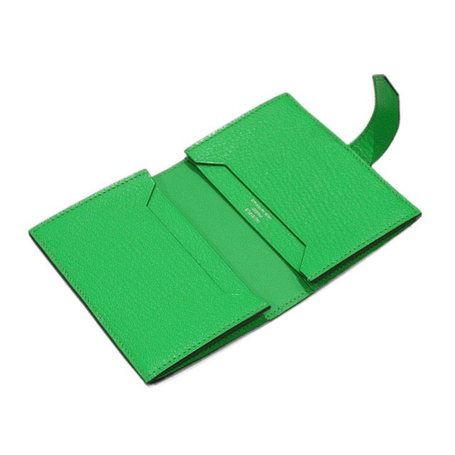HERMES BEARN CARD HOLDER CARD CASE VERT COMICS CHEVRE SILVER HARDWARE