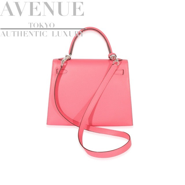 HERMES KELLY 25 SELLIER ROSE AZALEE EPSOM SILVER HARDWARE