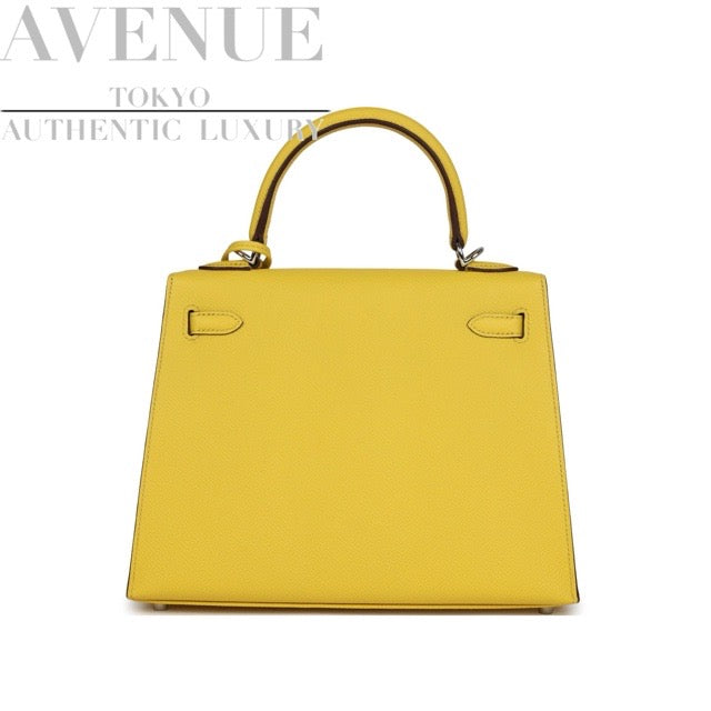 HERMES KELLY 25 RETOURNE JAUNE DE NAPLES EPSOM SILVER HARDWARE
