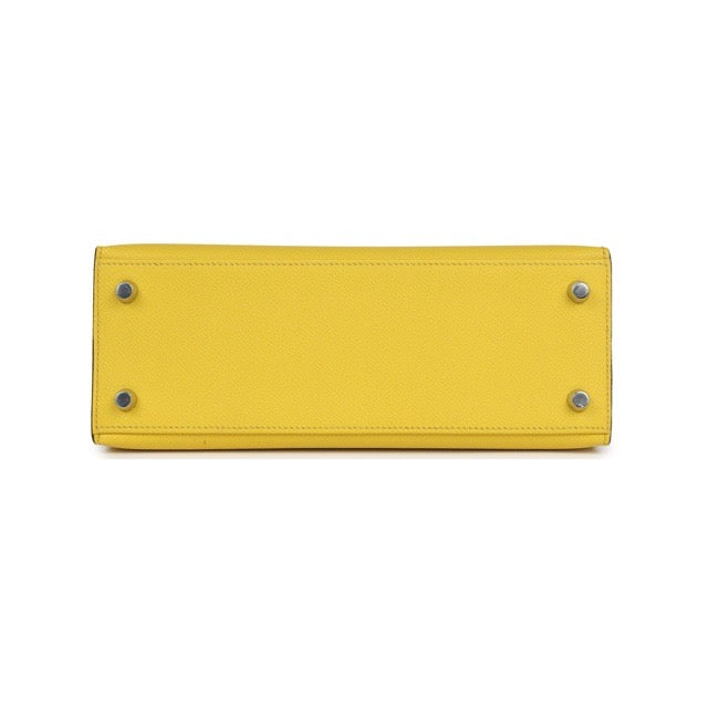 HERMES KELLY 25 RETOURNE JAUNE DE NAPLES EPSOM SILVER HARDWARE