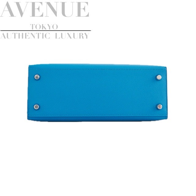 HERMES KELLY 25 SELLIER TRI-COLOR BLEU ZANZIBAR BLEU DE PRUSSE BLACK EPSOM SILVER HARDWARE