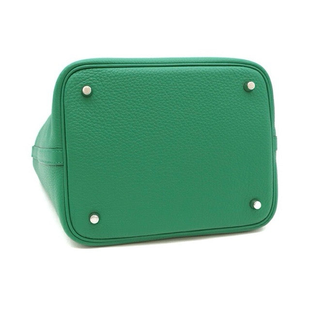 HERMES PICOTIN LOCK 22 MM VERT VERTIGO TAURILLON CLEMENCE SILVER HARDWARE