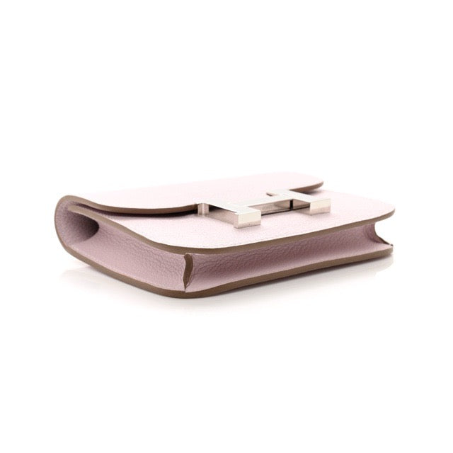 HERMES CONSTANCE SLIM WALLET MAUVE PALE EVERCOLOR SILVER HARDWARE